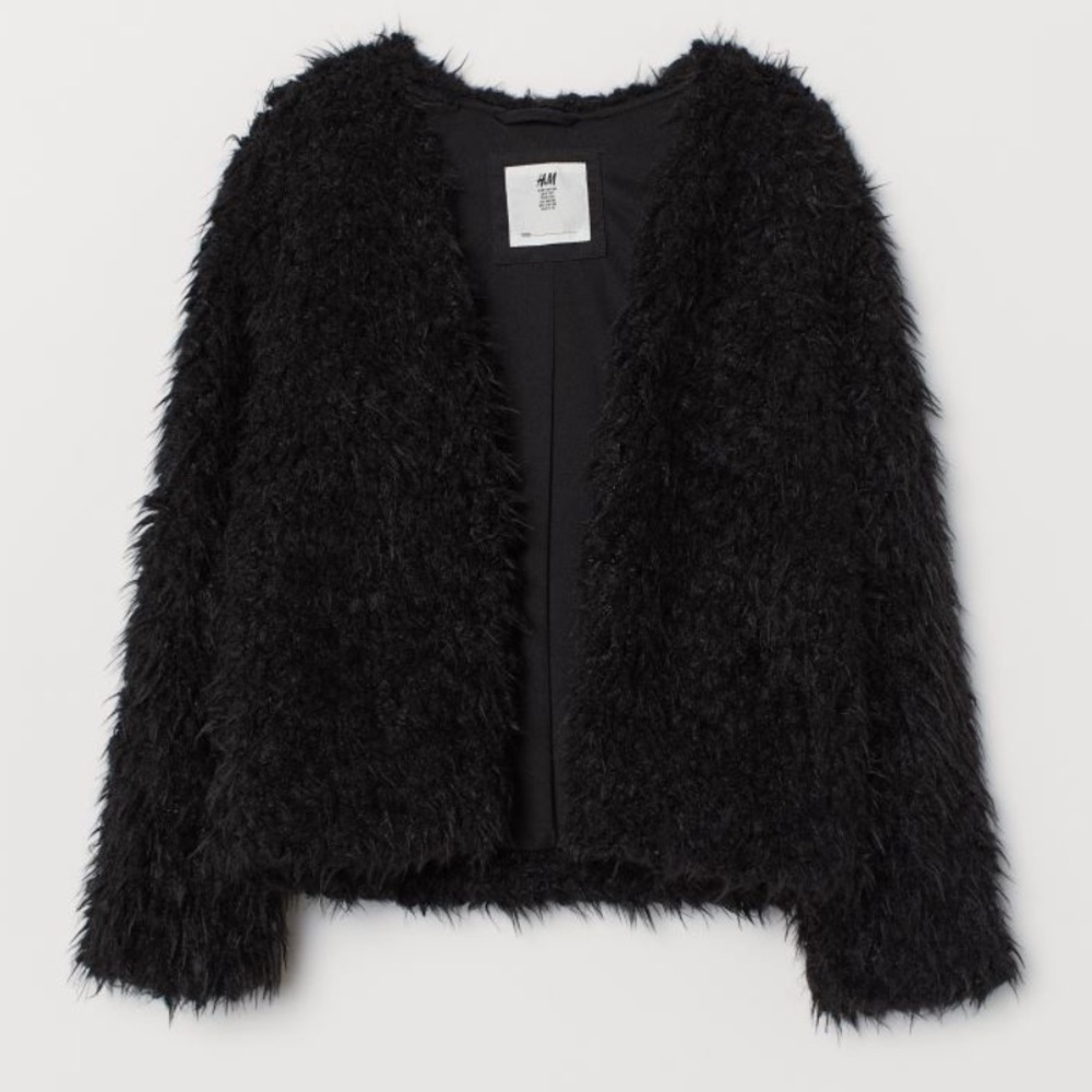 H&M Black Faux Fur Long Sleeve Soft Sweater Cardigan Teddy Jacket- Size Medium